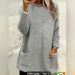 NEW SMALL GREY FLUFFY WINTER TEDDY SWEATSHIRT